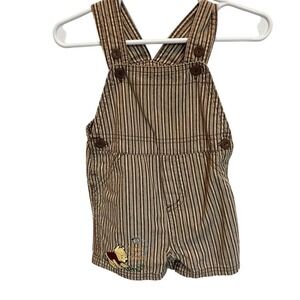 Y2K 2011 Disney Embroidered Winnie The Pooh Brown Striped Overall Shorts 3-6 Mth